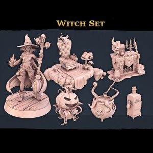 Witch Set Human Pumpking Cauldron Bottle Fireplace