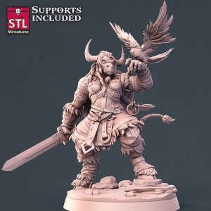 Minotauro Mujer Luchadora Guerrera Espada Vikingo Tribal