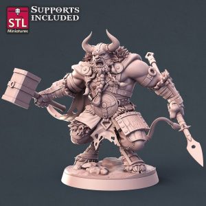 Minotauro Luchador Guerrero Lanza Martillo Vikingo Tribal
