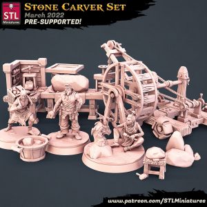 Set Escultor de Piedra Tallador Hombre Mujer Taller Artesano Estudio NPC