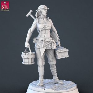 Trabajadora / Constructor Medieval Steampunk Fantasía Cubo Herramientas/